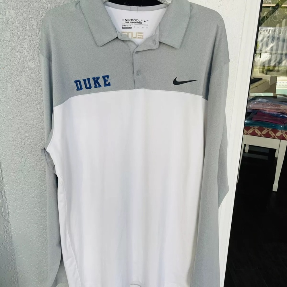 Duke Blue Devils Nike Golf Tour Performance Polo Men's White Gray Sz XL Dri Fit